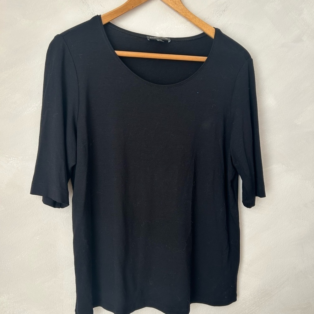 Eileen Fisher Womens petite large Scoop Neck  Rayon short Sleeve Top black